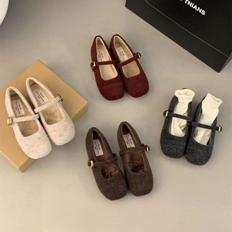 Damen elegante Filz-Ballerinas mit dekorativem Riemchen R&B