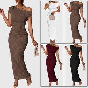 Damen Figurbetontes Maxikleid mit asymmetrischem Ausschnitt und Faltenwurf R&B