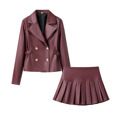 Damen modisches Kunstleder Blazer- und Rock-Set R&B