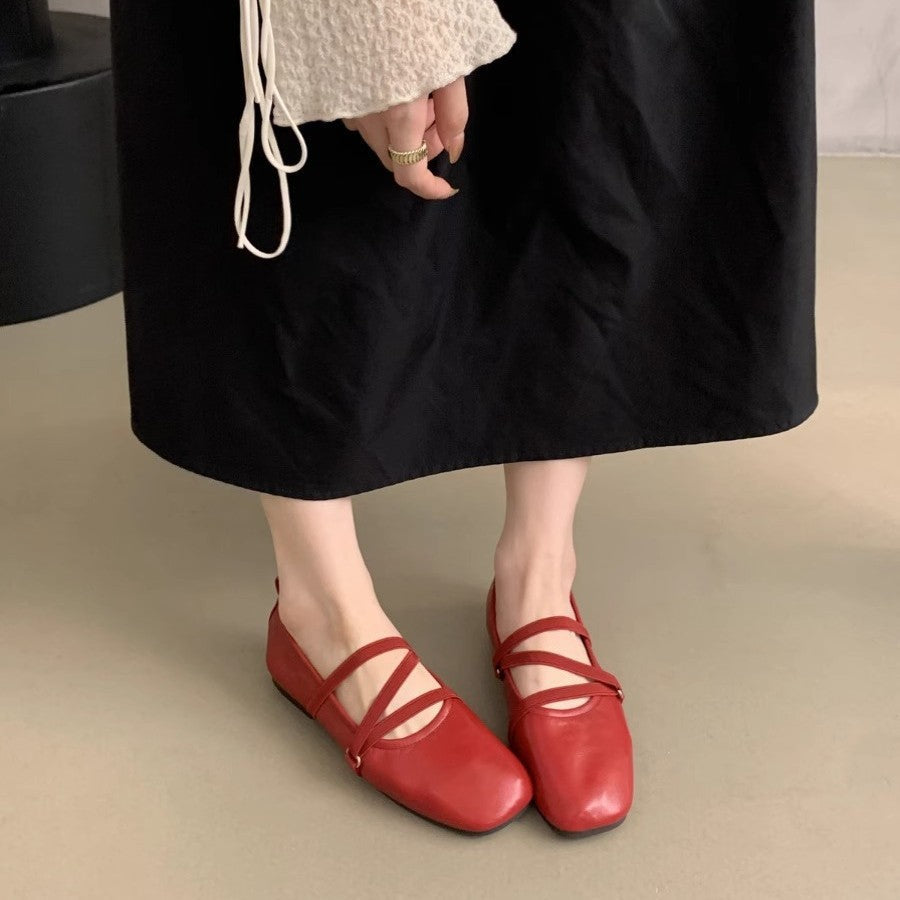 Damen elegantes Ballerina-Modell mit modischem Riemchen und hochwertigem Leder R&B