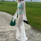 Damen transparentes Strandkleid aus Netzmaterial mit weitem Schnitt und offenen Ärmeln R&B