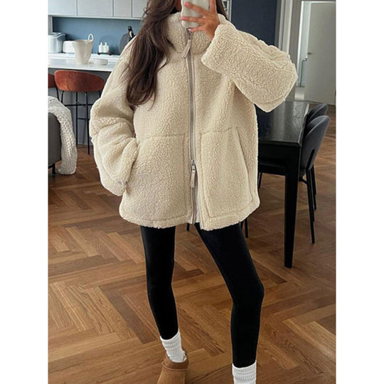 Damen Fleecejacke mit hochschließendem Kragen und Taschen R&B