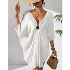 Damen Strandkleid mit tiefem V-Ausschnitt und lockerem Schnitt R&B