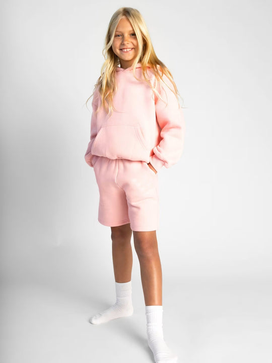 Damen Kapuzensweatshirt und Shorts-Set aus weichem Fleece mit praktischen Taschen R&B
