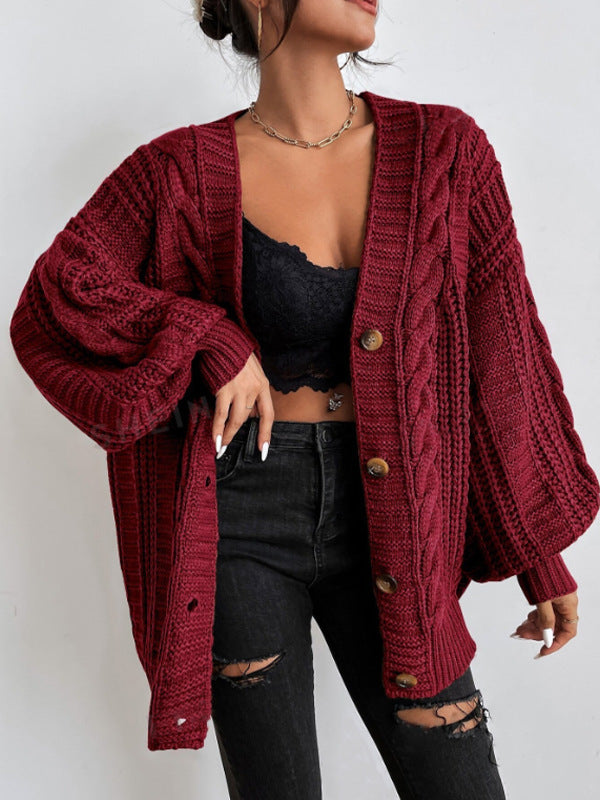 Damen Strickjacke mit oversized Passform und Zopfmuster R&B