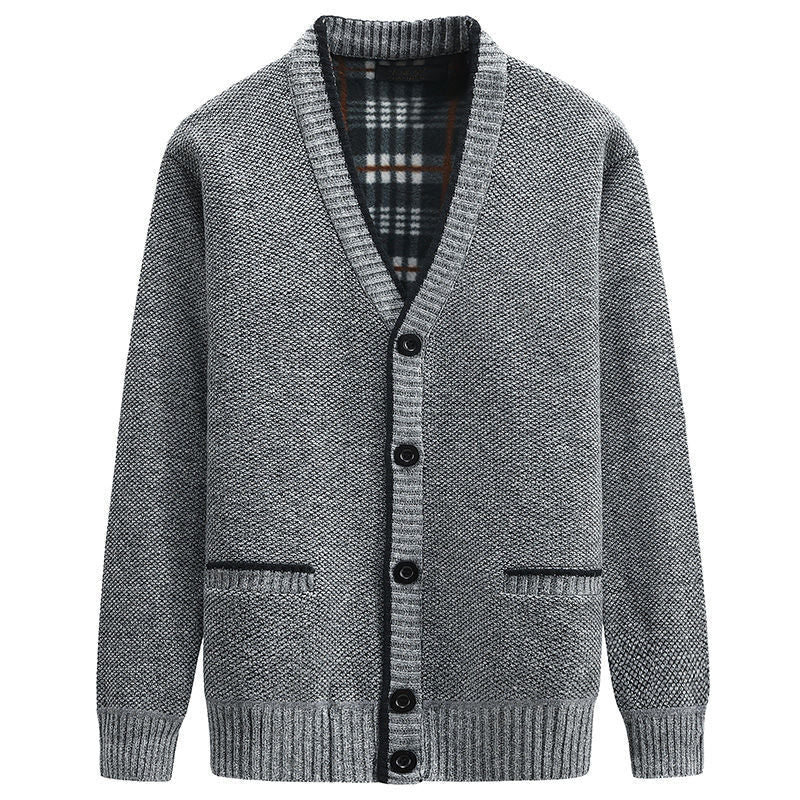 Herren Strickjacke mit kariertem Innenfutter und praktischen Taschen