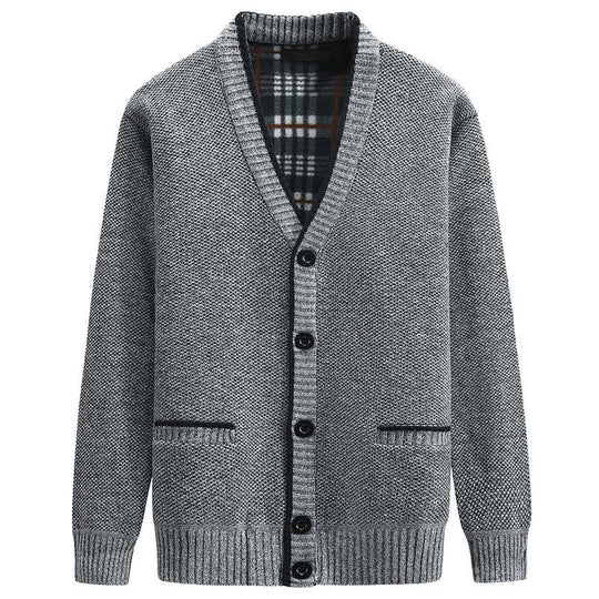 Herren Strickjacke mit kariertem Innenfutter und praktischen Taschen R&B
