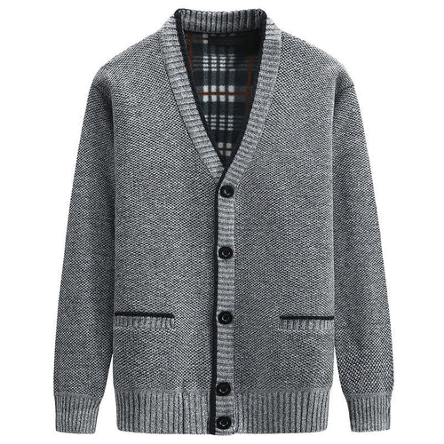 Herren Strickjacke mit kariertem Innenfutter und praktischen Taschen R&B