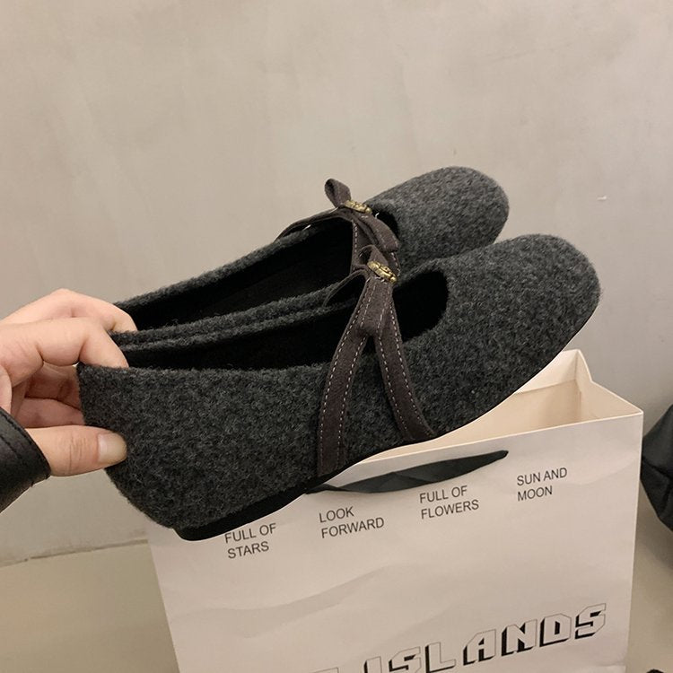 Damen elegante Filz-Ballerinas mit modischem Schleifenakzent R&B