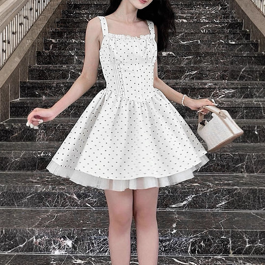 Damen Sommerliches Kleid mit schwingendem Rock und Punktmuster R&B