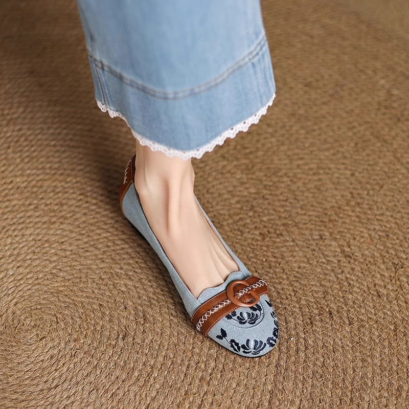 Damen Ballerina-Schuhe mit modischen Floral-Applikationen und eleganter Schnalle R&B