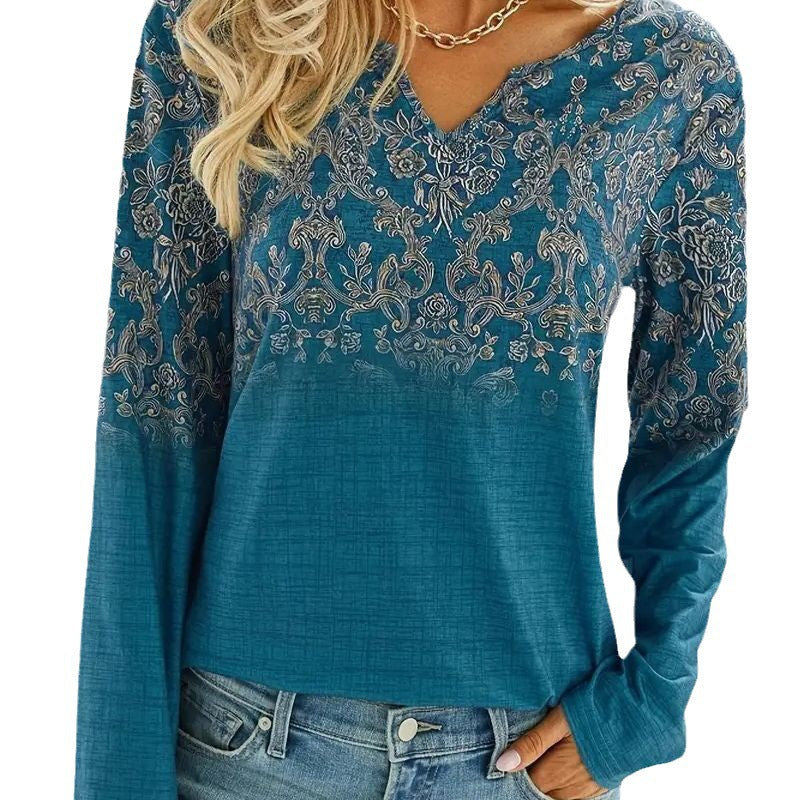 Damen V-Ausschnitt Bluse mit floralem Design R&B