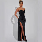 Damen Hochgeschlossenes Abendkleid mit transparentem Oberteil und seitlichem Schlitz EB