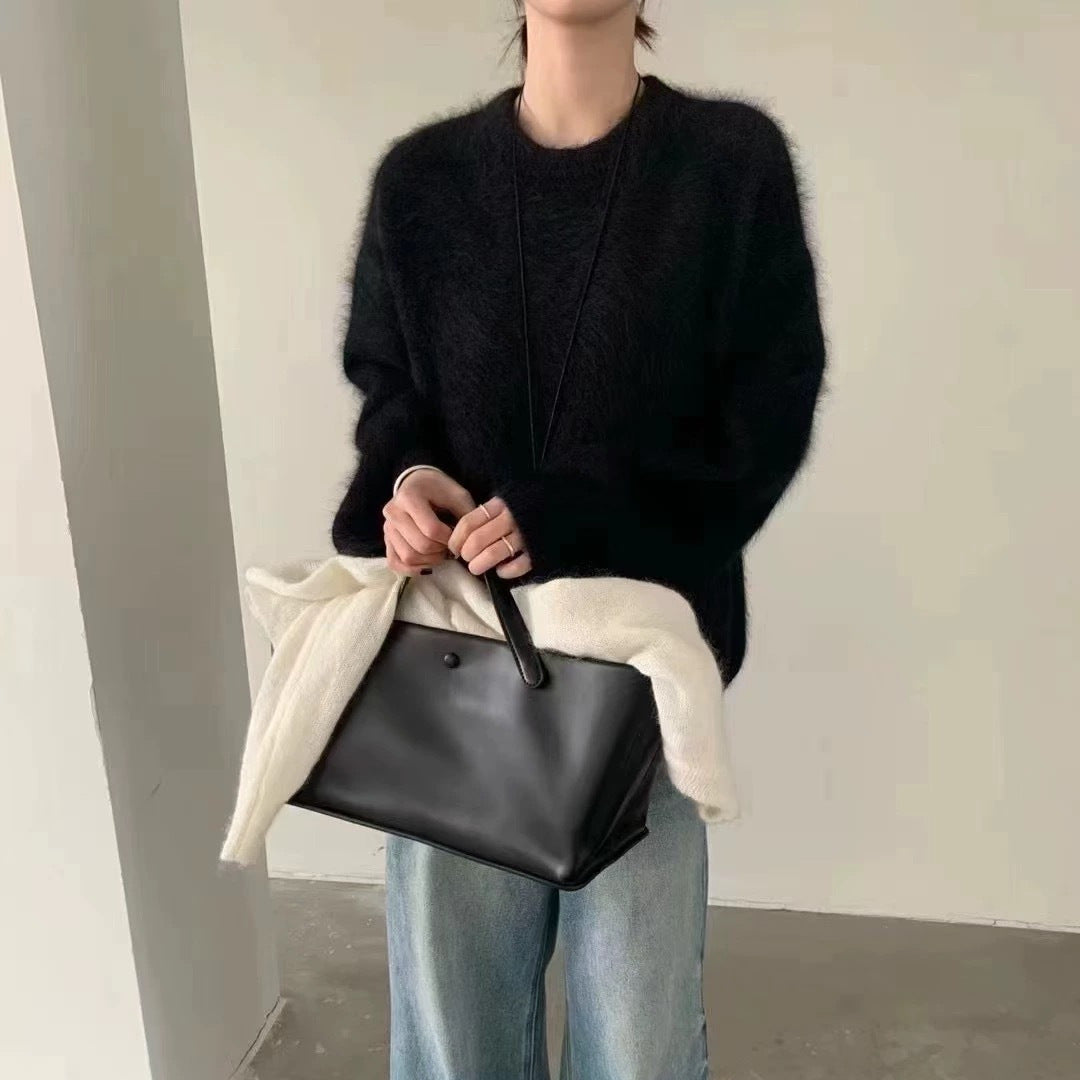 Damen Flauschiger Pullover mit überschnittenen Schultern und weitem Schnitt R&B