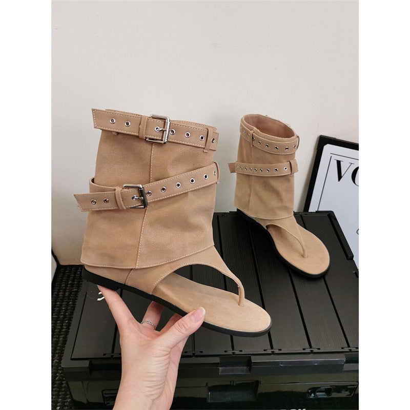 Damen dezente High-Top Sandalen mit dekorativen Schnallen R&B