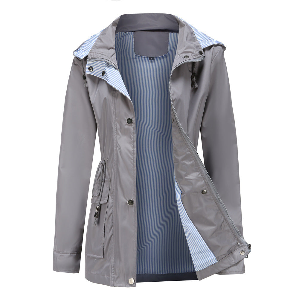 Damen Wetterfeste Regenjacke mit verstellbarem Kapuzenkragen und Taillenzug R&B