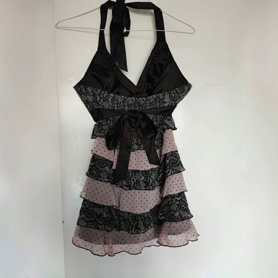 Damen Rüschen Kleid mit Spitzenoberteil R&B