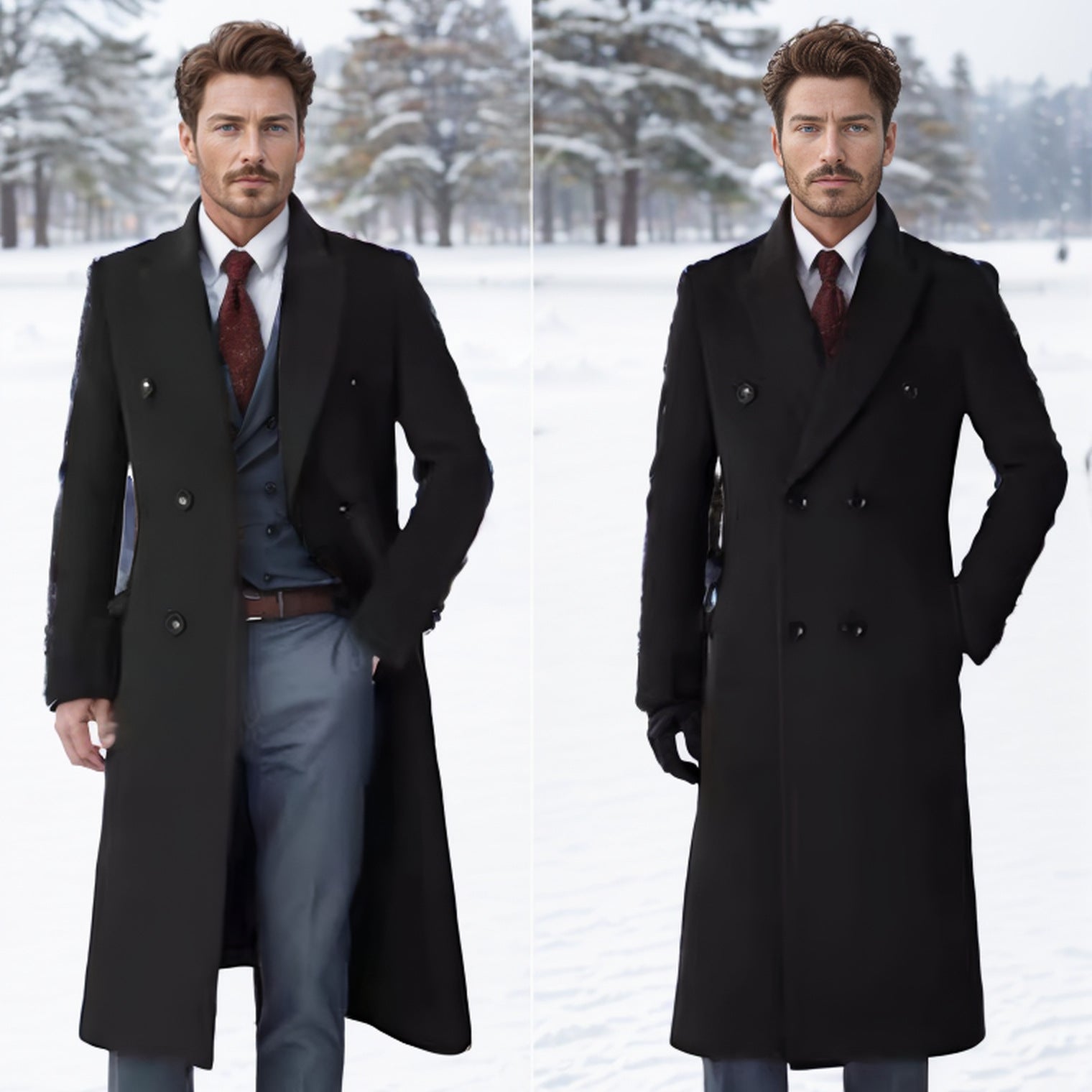 Herren eleganter Doppeltbreasted-Mantel aus hochwertigem Material R&B