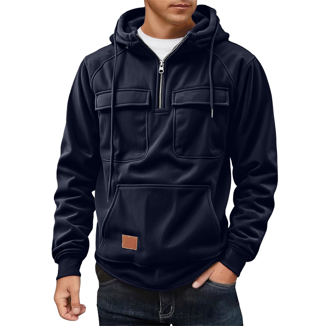 Herren Fleecepullover mit angezipptem Kragen und praktischen Taschen R&B