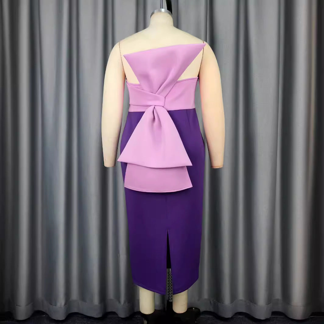 Damen figurbetontes Cocktailkleid mit schulterfreiem Design und Farbverlauf R&B
