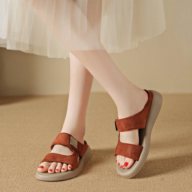 Damen bequeme Sandalen mit verstellbarem Klettverschluss und weichem Fußbett R&B