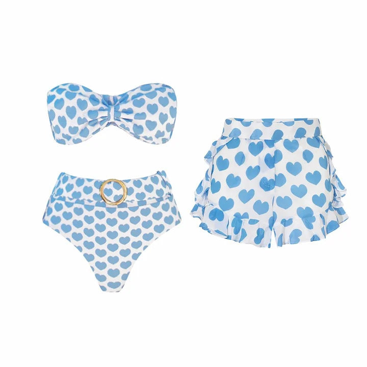Damen Bikiniset mit Bandeau-Oberteil und Rüschenshorts R&B
