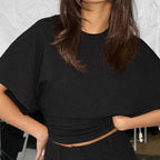 Damen Stilvolles Crop-Top mit weitem Schnitt und Rundhalsausschnitt R&B