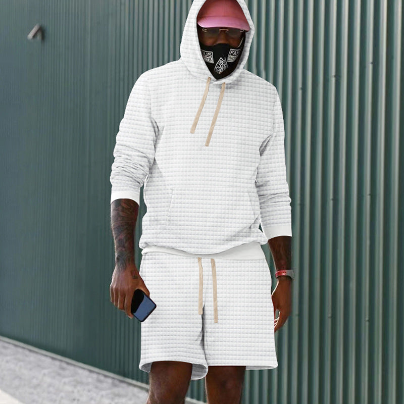 Herren Sportiv gestepptes Hoodie- und Shorts-Set R&B