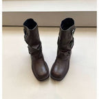 Damen Steppstiefel mit modischen Schnallen und flexiblem Schaftrand R&B
