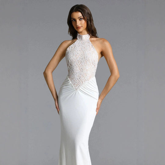 Damen Elegantes Bodenkonturen-Abendkleid mit Spitzenoberteil R&B