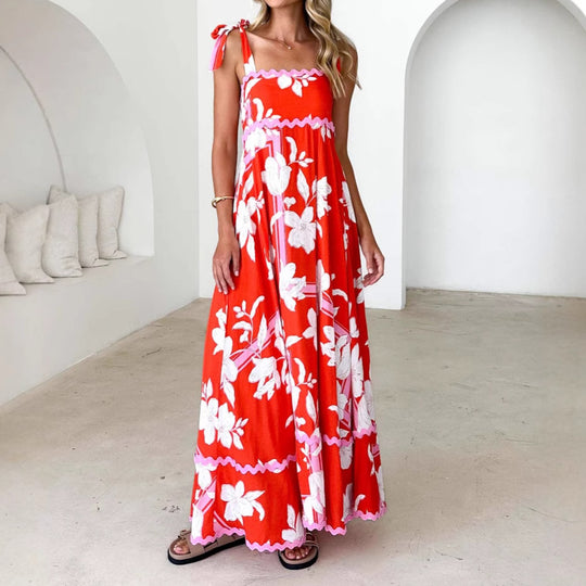 Damen Maxikleid mit verspielten Rüschendetails und zartem Blumenmuster R&B