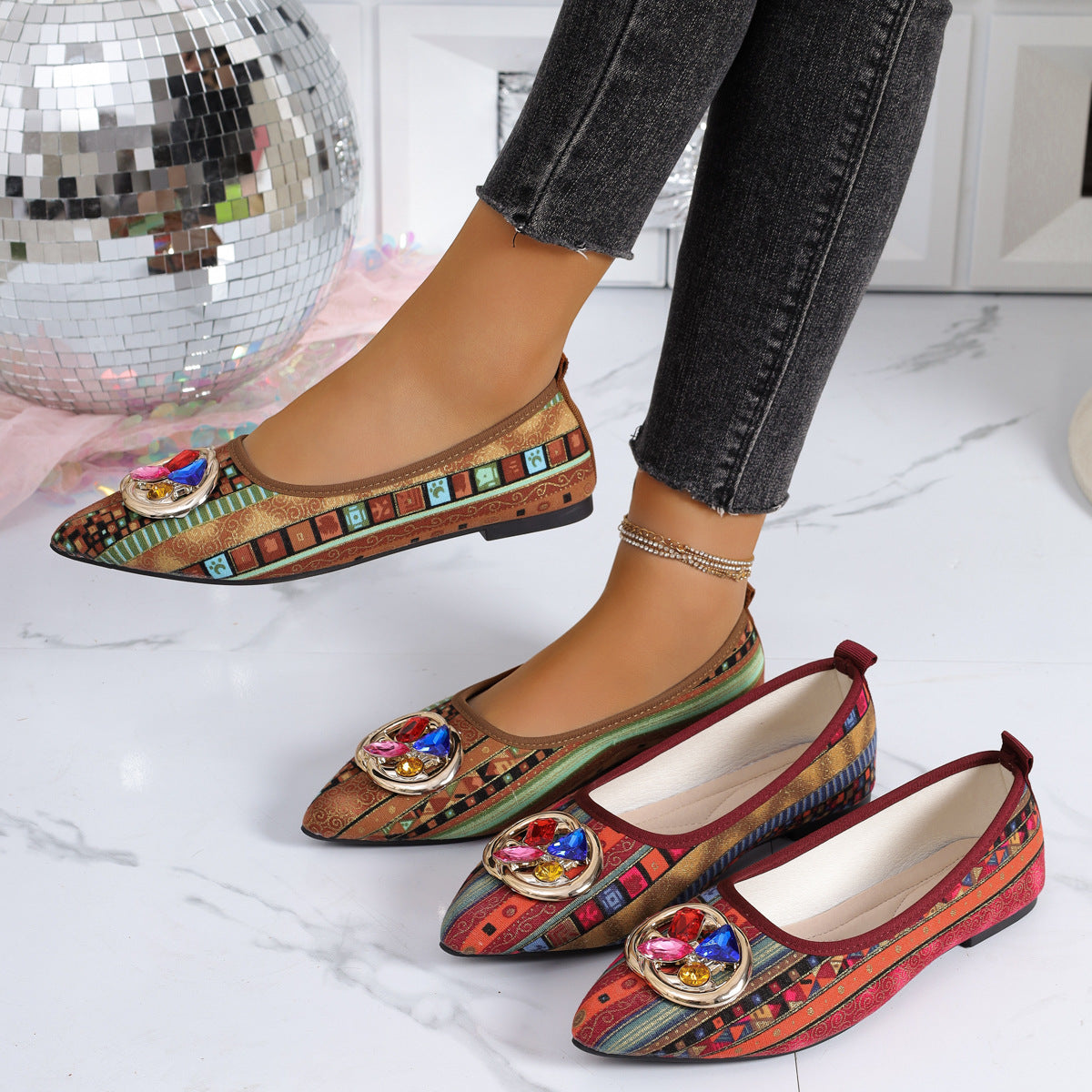 Damen elegante Ballerinas mit funkelndem Schmuckdetail R&B