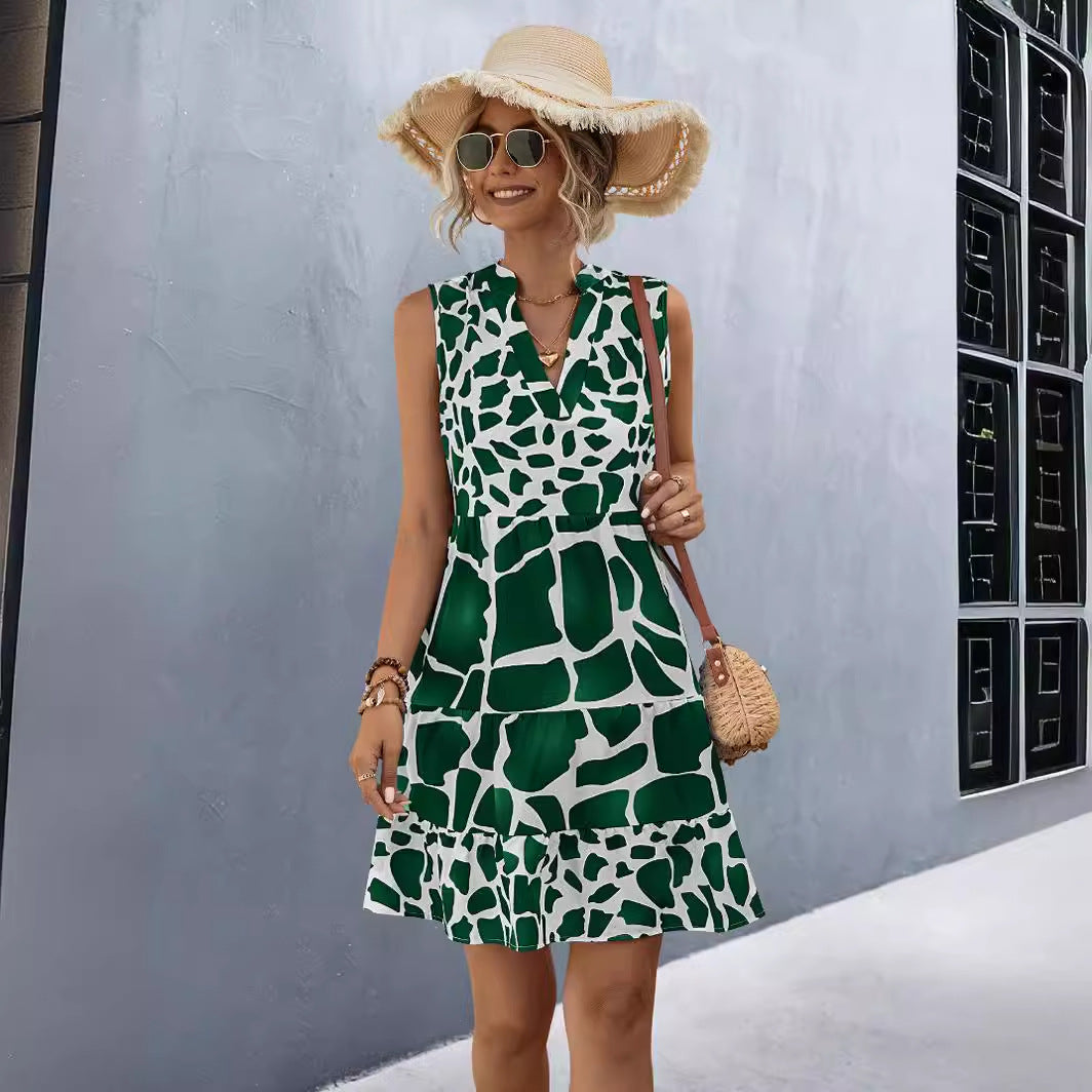 Damen Sommerkleid mit V-Ausschnitt und voluminösem Rock R&B