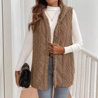 Damen Kuschelige Fleece-Weste mit Kapuze und Knopfverschluss R&B
