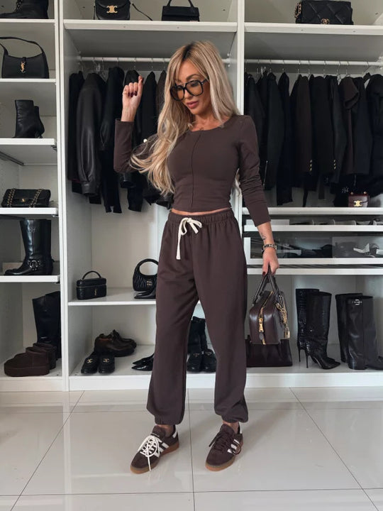Damen komfortables Freizeit-Set mit modischem Schnitt und hoher Taille R&B
