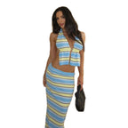 Damen trendiges gestricktes Outfit mit bandeau und langem Rock R&B