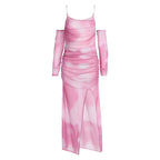 Damen Maxikleid mit raffinierten Rüschendetails und transparenten Ärmeln R&B