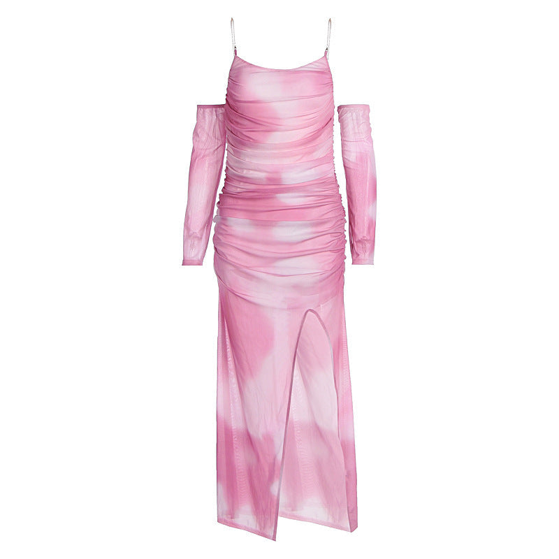Damen Maxikleid mit raffinierten Rüschendetails und transparenten Ärmeln R&B