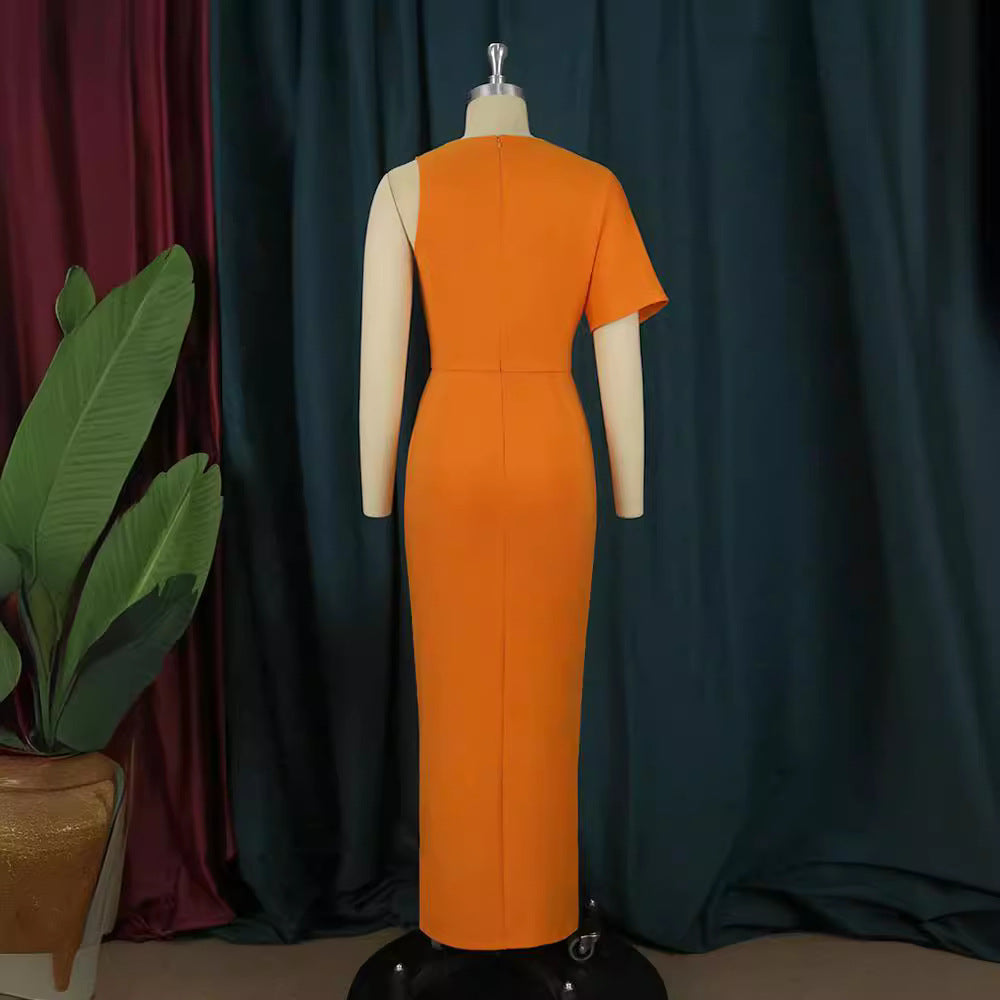 Damen figurbetontes Maxikleid mit tiefem V-Ausschnitt und elegantem Schlitz R&B