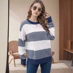 Damen gestreifter Strickpullover mit weitem Schnitt R&B