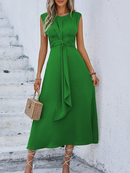 Damen Midikleid mit schlichter Eleganz und Taillengürtel R&B