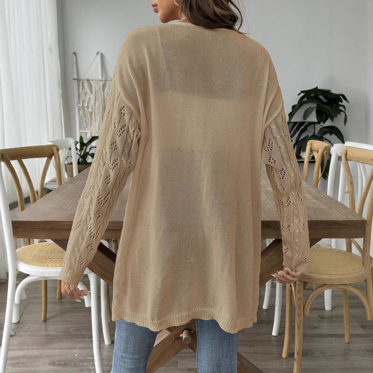 Damen leichte Strickjacke im eleganten Lochmuster R&B