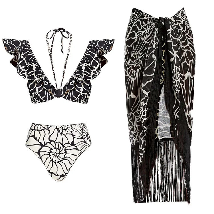 Damen Bikiniset mit voluminösen Rüschen und Hoher Taille R&B
