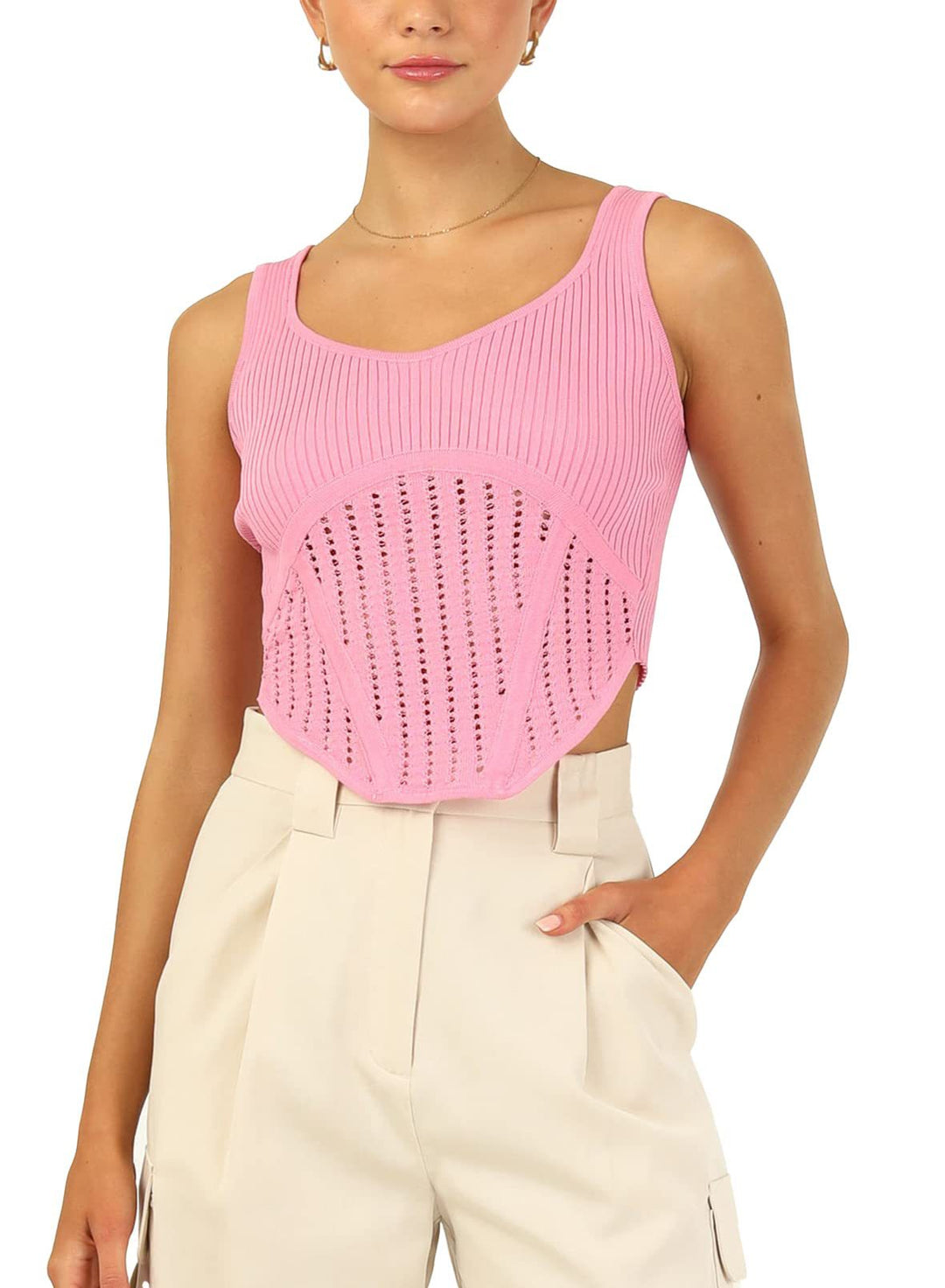 Damen Crop-Top mit strukturiertem Netzlook und hohem Schnitt R&B