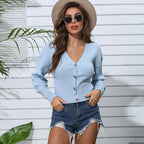 Damen Strickjacke mit V-Ausschnitt und Knöpfen