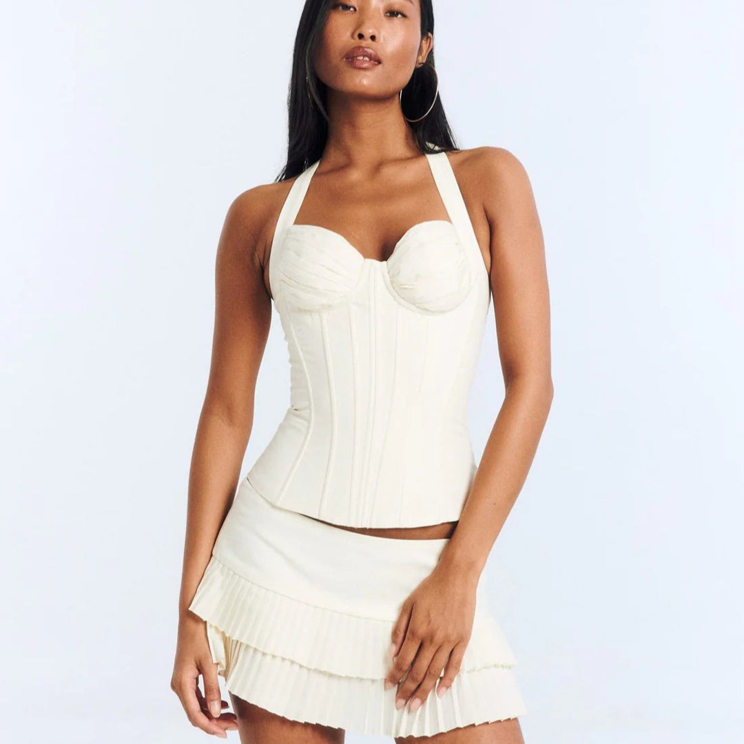 Damen Corsagen-Oberteil mit Rock und Rüschendetails R&B