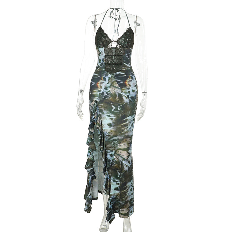 Damen Maxikleid mit Spitzen-Oberteil und asymmetrischem Schlitz R&B
