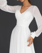 R&B Damen Midikleid mit Wickeloptik und transparenten Ärmeln
