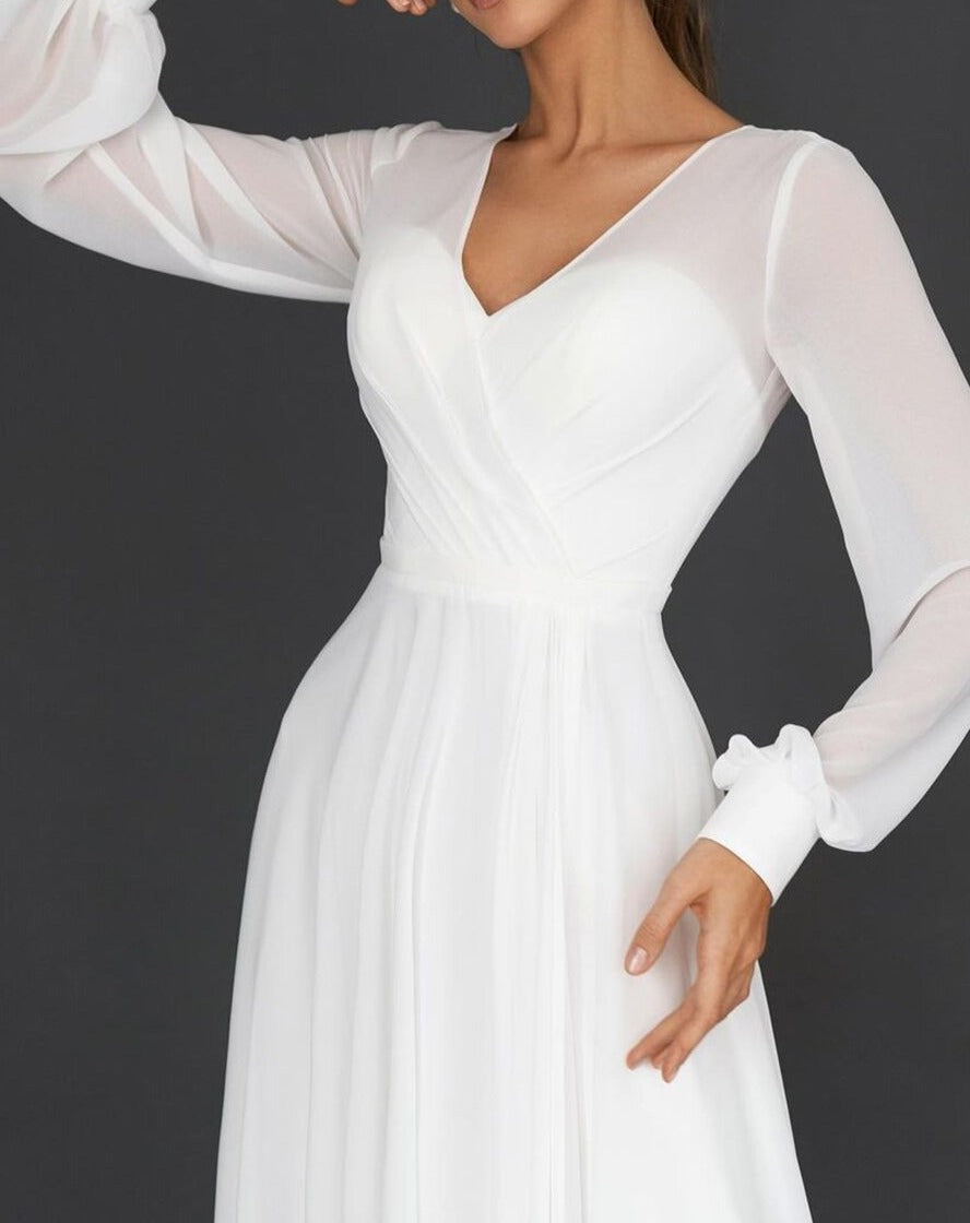 R&B Damen Midikleid mit Wickeloptik und transparenten Ärmeln