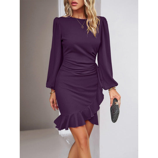 Damen elegantes und figurbetontes Cocktailkleid mit Puffärmeln R&B